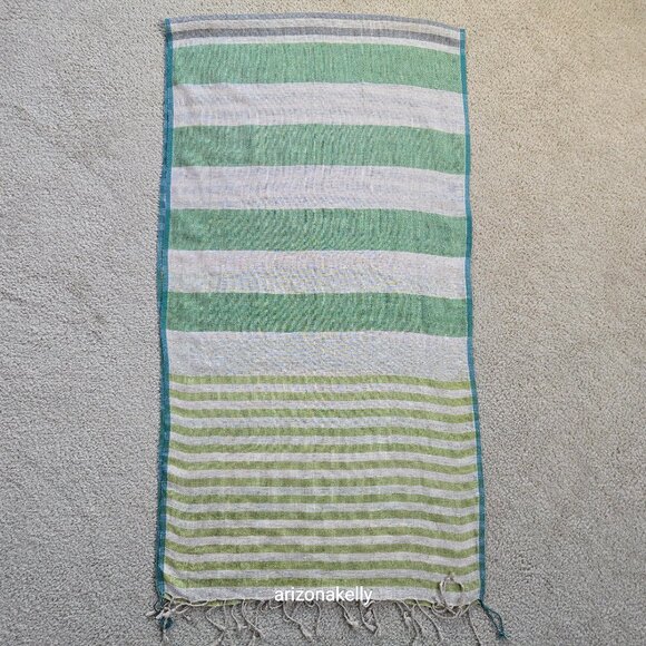 NWOT Linen Gudrun Sjödén Scarf Green Grey Sweden Scandinavian - Picture 3 of 15